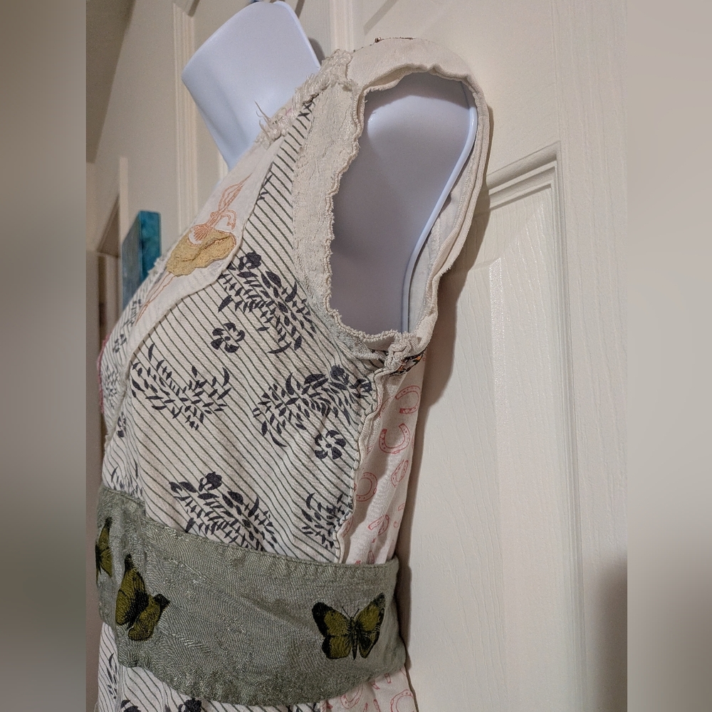 Free People Cream & Green Mixed-Print Ballerina Patchwork Blouse - Picture 10 of 12